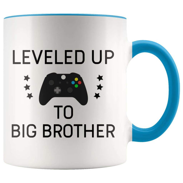 Personalized Gift for New Big Brother: Leveled Up To Big Brother Mug $14.99 | Blue Drinkware