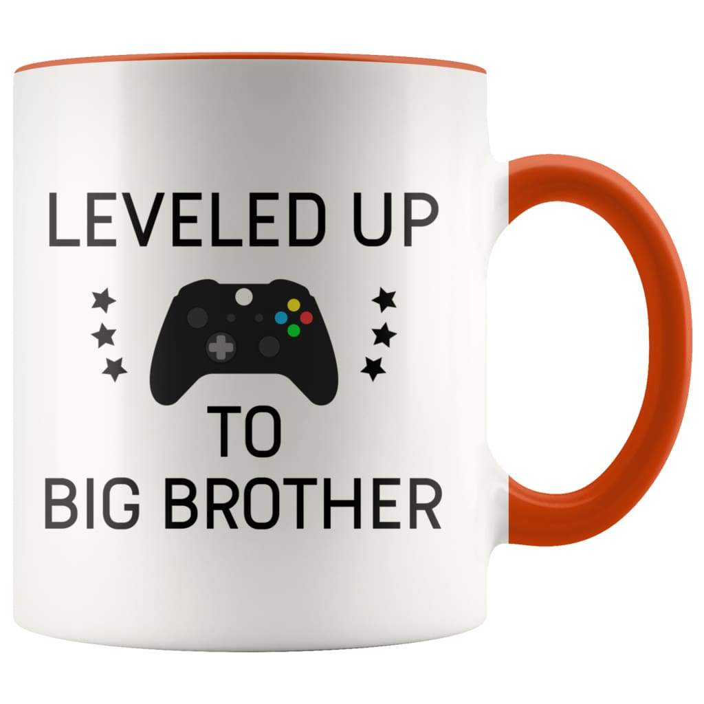 Personalized Gift for New Big Brother: Leveled Up To Big Brother Mug $14.99 | Orange Drinkware