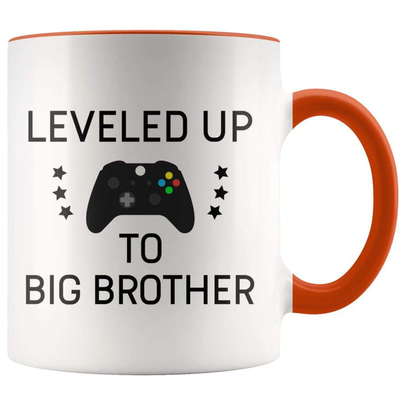 Personalized Gift for New Big Brother: Leveled Up To Big Brother Mug $14.99 | Orange Drinkware