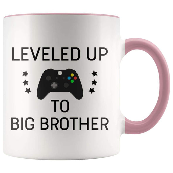 Personalized Gift for New Big Brother: Leveled Up To Big Brother Mug $14.99 | Pink Drinkware