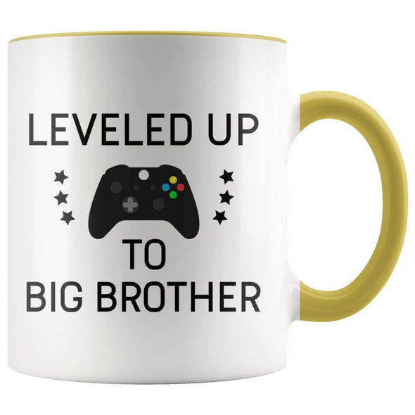 Personalized Gift for New Big Brother: Leveled Up To Big Brother Mug $14.99 | Yellow Drinkware