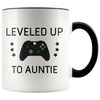 Personalized New Aunt Gift: Leveled Up To Auntie Coffee Mug $14.99 | Black Drinkware