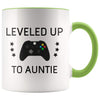 Personalized New Aunt Gift: Leveled Up To Auntie Coffee Mug $14.99 | Green Drinkware