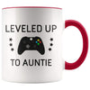 Personalized New Aunt Gift: Leveled Up To Auntie Coffee Mug $14.99 | Red Drinkware