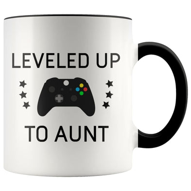 Personalized New Aunt Gift: Leveled Up To Aunt Coffee Mug $14.99 | Black Drinkware