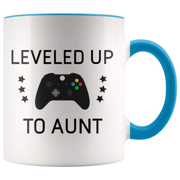 Personalized New Aunt Gift: Leveled Up To Aunt Coffee Mug $14.99 | Blue Drinkware
