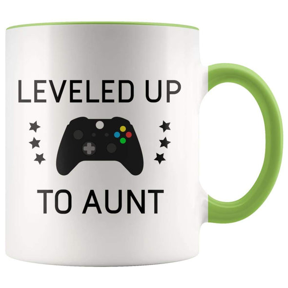 Personalized New Aunt Gift: Leveled Up To Aunt Coffee Mug $14.99 | Green Drinkware