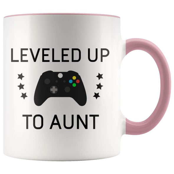 Personalized New Aunt Gift: Leveled Up To Aunt Coffee Mug $14.99 | Pink Drinkware