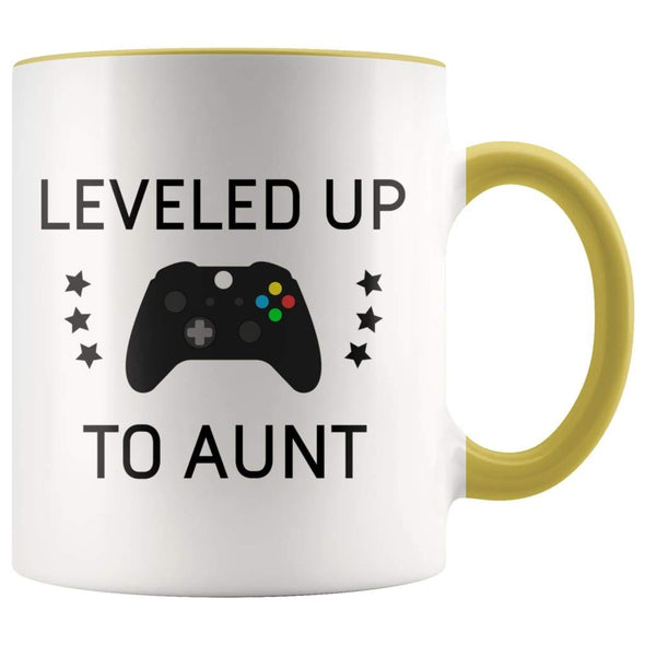 Personalized New Aunt Gift: Leveled Up To Aunt Coffee Mug $14.99 | Yellow Drinkware