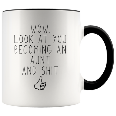 Personalized New Aunt Gift Aunt To Be Wow Look At You Becoming An Aunt Coffee Mug $18.99 | Black Drinkware