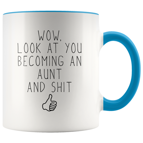 Personalized New Aunt Gift Aunt To Be Wow Look At You Becoming An Aunt Coffee Mug $18.99 | Blue Drinkware