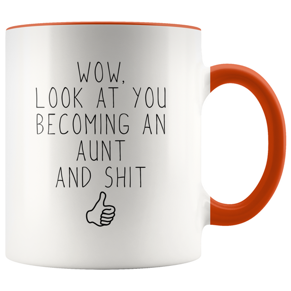 Personalized New Aunt Gift Aunt To Be Wow Look At You Becoming An Aunt Coffee Mug $18.99 | Orange Drinkware