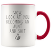 Personalized New Aunt Gift Aunt To Be Wow Look At You Becoming An Aunt Coffee Mug $18.99 | Red Drinkware