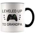 Personalized New Grandpa Gift: Leveled Up To Father Coffee Mug $14.99 | Black Drinkware