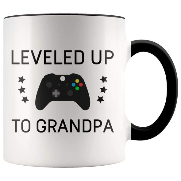 Personalized New Grandpa Gift: Leveled Up To Father Coffee Mug $14.99 | Black Drinkware