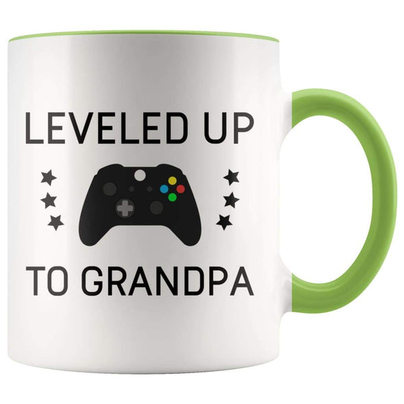 Personalized New Grandpa Gift: Leveled Up To Father Coffee Mug $14.99 | Green Drinkware