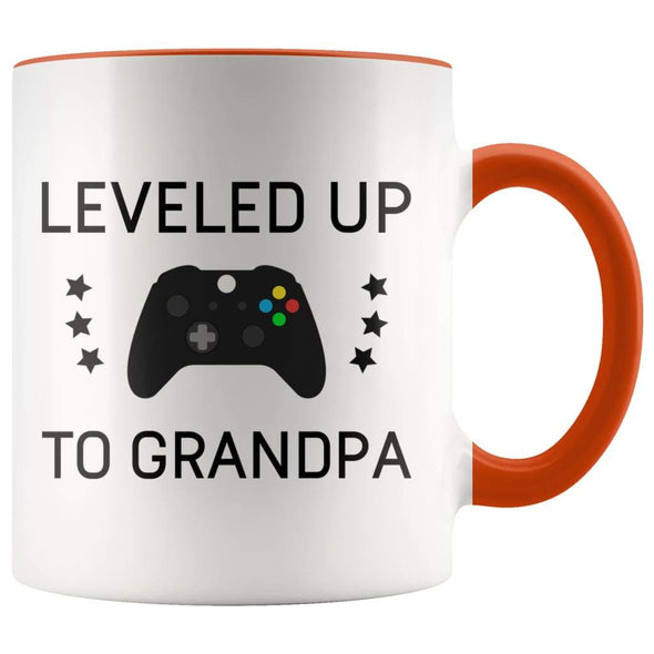 Personalized New Grandpa Gift: Leveled Up To Father Coffee Mug $14.99 | Orange Drinkware