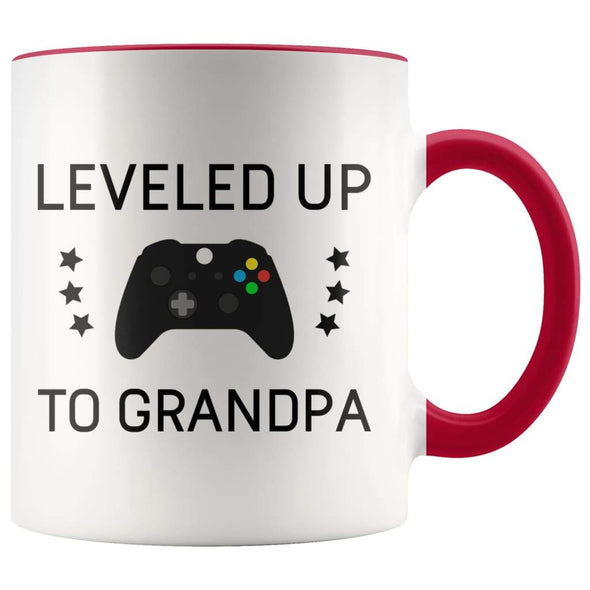 Personalized New Grandpa Gift: Leveled Up To Father Coffee Mug $14.99 | Red Drinkware