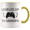 Personalized New Grandpa Gift: Leveled Up To Father Coffee Mug $14.99 | Yellow Drinkware