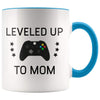 Personalized New Mom Gift: Leveled Up To Mom Coffee Mug $14.99 | Blue Drinkware