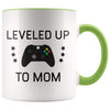 Personalized New Mom Gift: Leveled Up To Mom Coffee Mug $14.99 | Green Drinkware