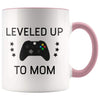 Personalized New Mom Gift: Leveled Up To Mom Coffee Mug $14.99 | Pink Drinkware