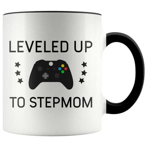 Personalized New Stepmom Gift: Leveled Up To Stepmom Coffee Mug $14.99 | Black Drinkware