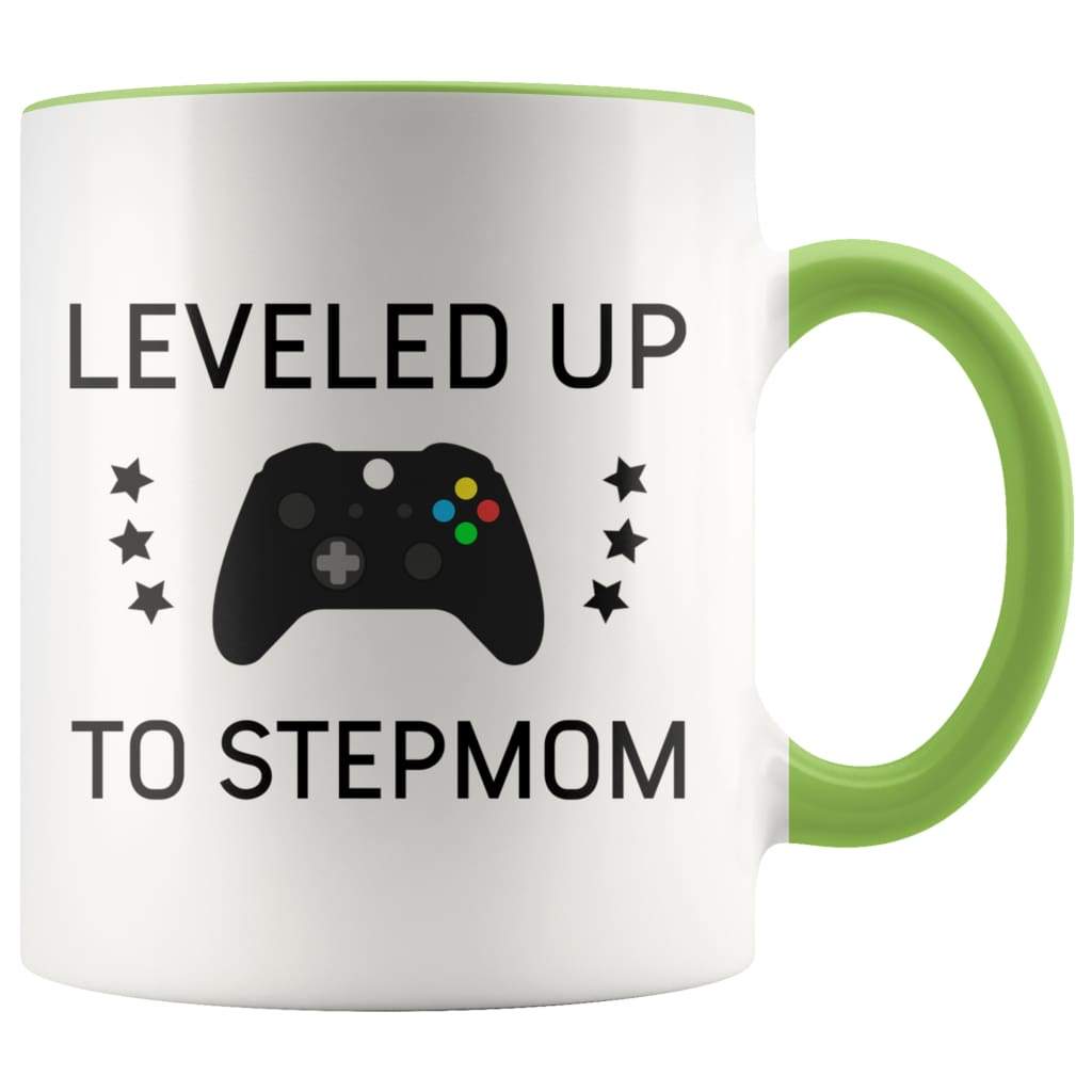Personalized New Stepmom Gift: Leveled Up To Stepmom Coffee Mug $14.99 | Green Drinkware