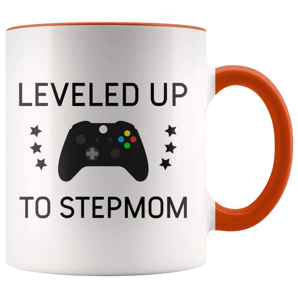 Personalized New Stepmom Gift: Leveled Up To Stepmom Coffee Mug $14.99 | Orange Drinkware