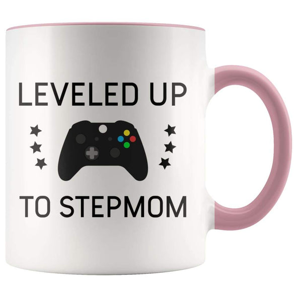 Personalized New Stepmom Gift: Leveled Up To Stepmom Coffee Mug $14.99 | Pink Drinkware