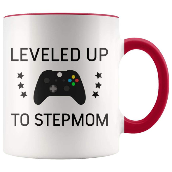 Personalized New Stepmom Gift: Leveled Up To Stepmom Coffee Mug $14.99 | Red Drinkware