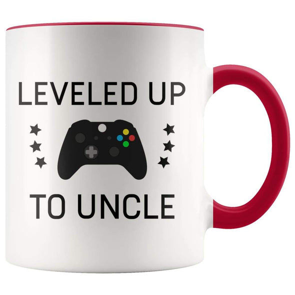 Personalized New Uncle Gift: Leveled Up To Uncle Coffee Mug $14.99 | Red Drinkware