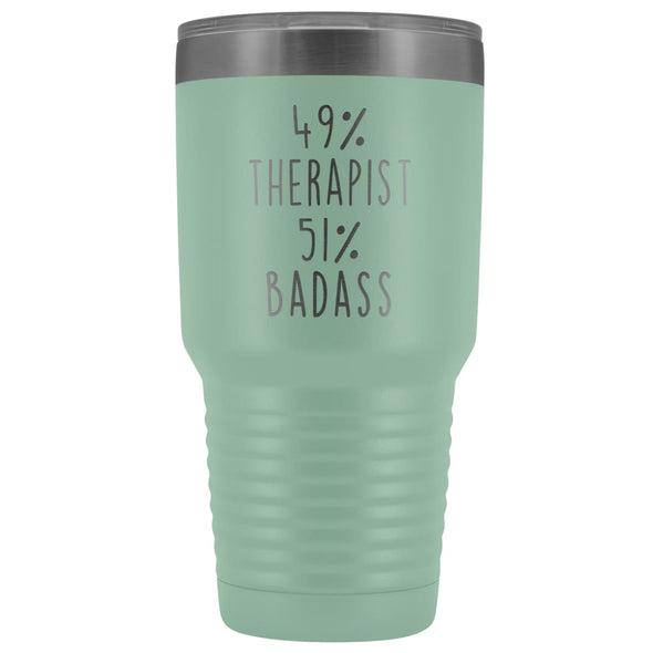 Personalized Therapist Gift: 49% Therapist 51% Badass Vacuum Insulated Tumbler 30oz $39.99 | Teal Tumblers