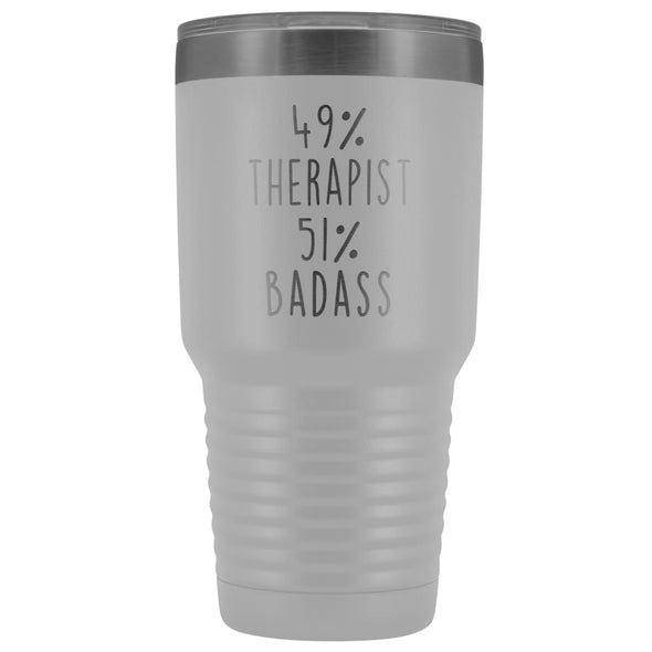 Personalized Therapist Gift: 49% Therapist 51% Badass Vacuum Insulated Tumbler 30oz $39.99 | White Tumblers