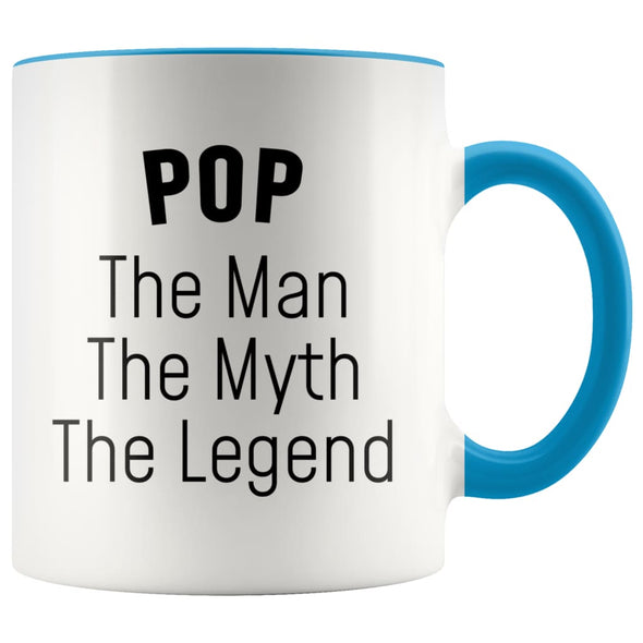 Pop Gifts Pop The Man The Myth The Legend Pop Grandpa Christmas Birthday Father’s Day Coffee Mug $14.99 | Blue Drinkware