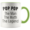 Pop Pop Gifts Pop Pop The Man The Myth The Legend Pop Pop Grandpa Christmas Birthday Father’s Day Coffee Mug $14.99 | Green Drinkware