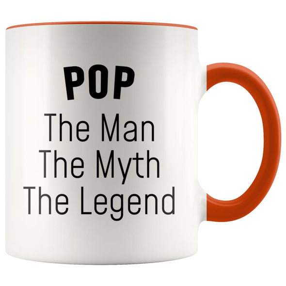 Pop Gifts Pop The Man The Myth The Legend Pop Grandpa Christmas Birthday Father’s Day Coffee Mug $14.99 | Orange Drinkware