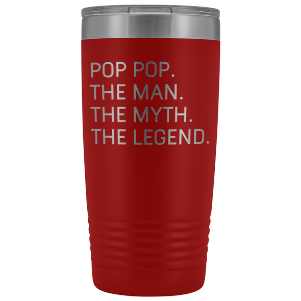 Pop Pop Gifts Pop Pop The Man The Myth The Legend Stainless Steel Vacuum Travel Mug Insulated Tumbler 20oz $31.99 | Red Tumblers