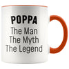 Poppa Gifts Poppa The Man The Myth The Legend Poppa Christmas Birthday Father’s Day Coffee Mug $14.99 | Orange Drinkware