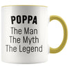 Poppa Gifts Poppa The Man The Myth The Legend Poppa Christmas Birthday Father’s Day Coffee Mug $14.99 | Yellow Drinkware