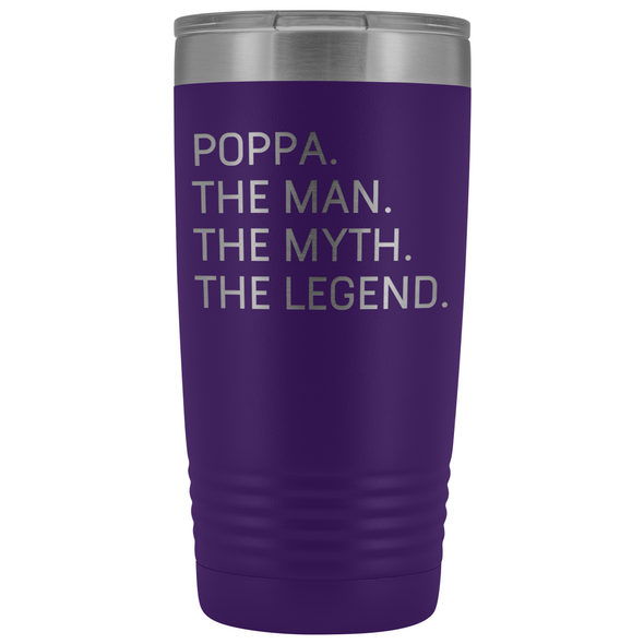 Poppa Gifts Poppa The Man The Myth The Legend Stainless Steel Vacuum Travel Mug Insulated Tumbler 20oz $31.99 | Purple Tumblers