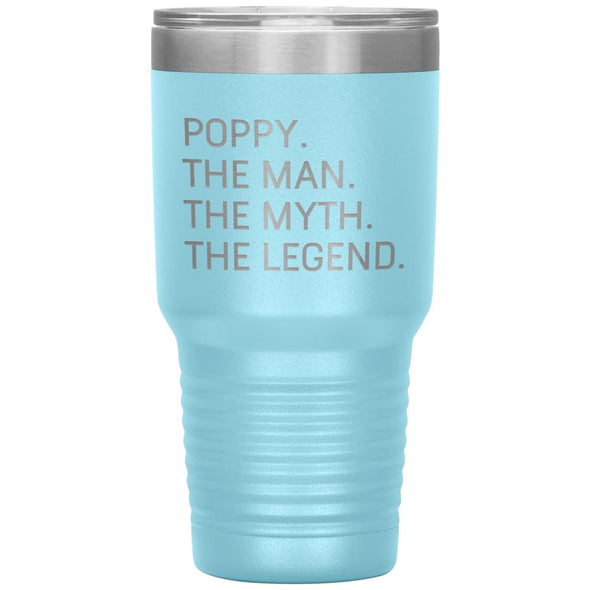Poppy Gifts The Man The Myth The Legend Gift for Poppy Travel Cup Mug Insulated Vacuum Tumbler 30 oz $39.99 | Light Blue Tumblers