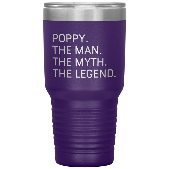 Poppy Gifts The Man The Myth The Legend Gift for Poppy Travel Cup Mug Insulated Vacuum Tumbler 30 oz $39.99 | Purple Tumblers