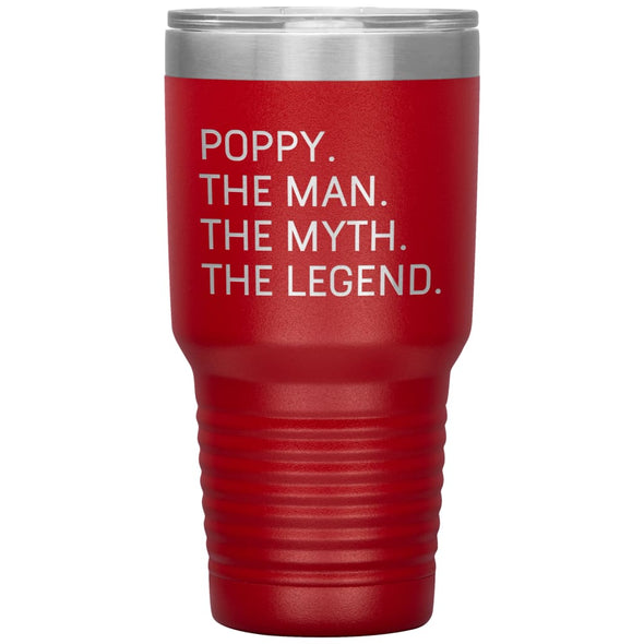 Poppy Gifts The Man The Myth The Legend Gift for Poppy Travel Cup Mug Insulated Vacuum Tumbler 30 oz $39.99 | Red Tumblers