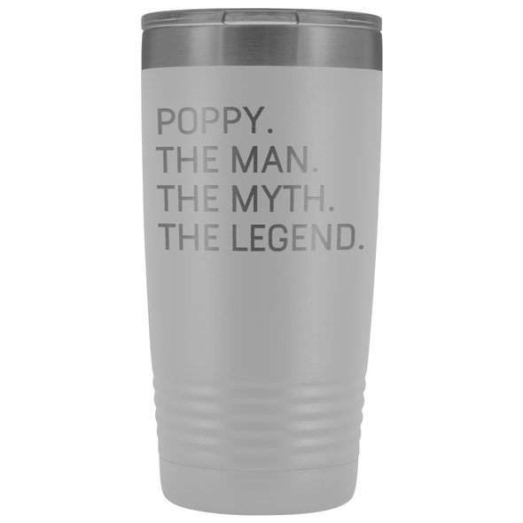 Poppy Gifts Poppy The Man The Myth The Legend Stainless Steel Vacuum Travel Mug Insulated Tumbler 20oz $31.99 | White Tumblers