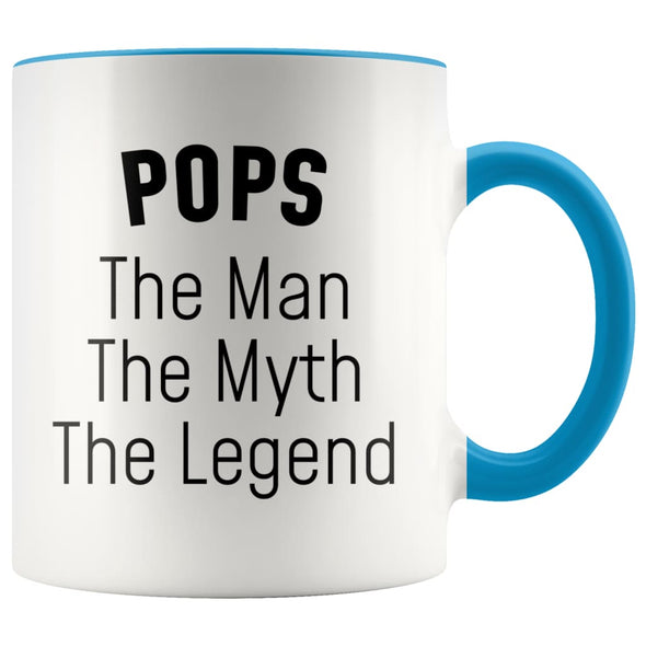Pops Gifts Pops The Man The Myth The Legend Pops Grandpa Christmas Birthday Father’s Day Coffee Mug $14.99 | Blue Drinkware