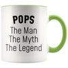 Pops Gifts Pops The Man The Myth The Legend Pops Grandpa Christmas Birthday Father’s Day Coffee Mug $14.99 | Green Drinkware