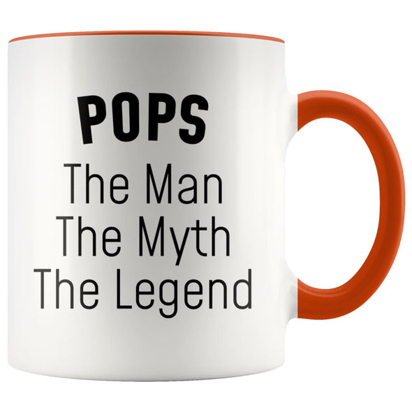 Pops Gifts Pops The Man The Myth The Legend Pops Grandpa Christmas Birthday Father’s Day Coffee Mug $14.99 | Orange Drinkware
