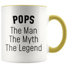 Pops Gifts Pops The Man The Myth The Legend Pops Grandpa Christmas Birthday Father’s Day Coffee Mug $14.99 | Yellow Drinkware