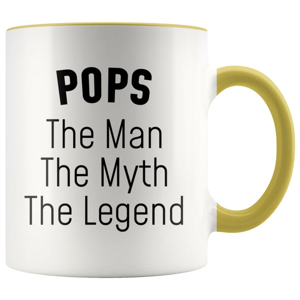 Pops Gifts Pops The Man The Myth The Legend Pops Grandpa Christmas Birthday Father’s Day Coffee Mug $14.99 | Yellow Drinkware